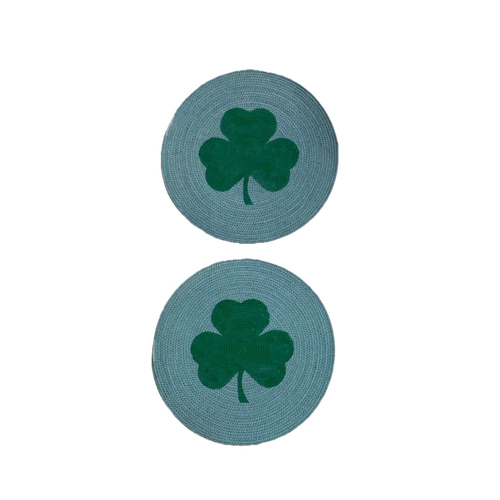 Light Green Round w Green Shamrock Placemat 13" Irish St. Patrick's Day EUC